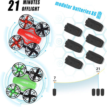 UNO1RC 2 Pack Mini Drone for Kids and Beginners, Remote Control Helicopter Quadcopter with 6 Modular Batteries, Auto Hovering, 3 Speed Modes, Headless Mode, Indoor RC Pocket Plane Gift for Boys and Girls, Green and Red