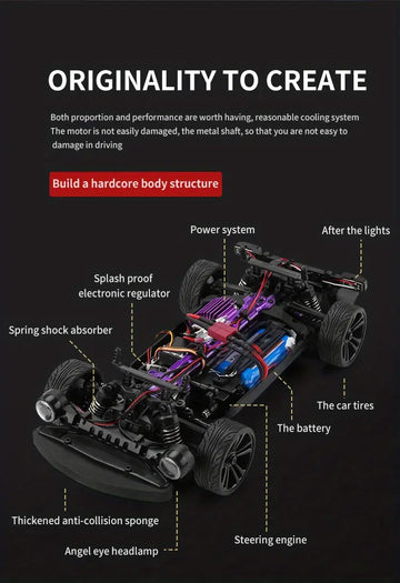 2.4G RC Remote Control Drift Racing Car 4WD High Speed Car, 7 Lights Switch Front And Rear Vertical Spring Shock Absorber, Dual Fork Arm Independent Suspension System Speed And Passion