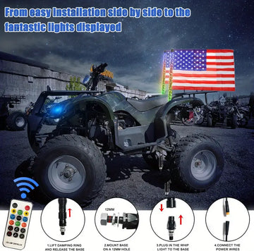 2pcs 1FT Spiral RGB Led Whip Light Chasing Light RF Remote Control Lighted Antenna Whips For Can-Am ATV UTV RZR Polaris Dune Buggy Offroad Truck