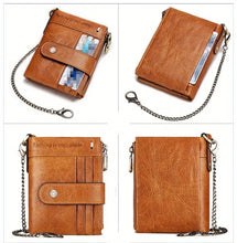 RFID Men Wallets Slim Leather Bifold Hasp Vintage Short Male Purse Coin Pouch Multi-functional Cards Wallet Designer Chain Bag