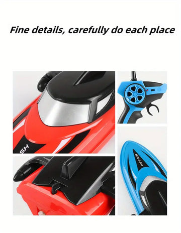 Mini Remote Control Boat Electric Waterproof Speedboat Model 2.4G Competitive Race Boat Water Play Toy Rechargeable Wheel Boat For Boy, Children's Gift