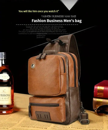 Men's Casual Large Capacity PU Leather Crossbody Bag Chest Bag