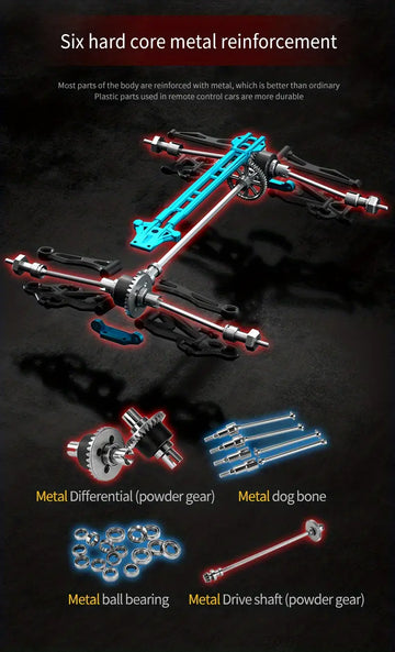 Q117 Full Size Brushless Motor High Speed Vehicle RC 4WD All Terrain 1:16 Off Road Car Racing Model Professional Racing Metal Front And Rear Arms Code Metal Intermediate Transmission Shaft 70KM/H
