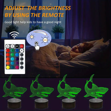 1pc Shark 3D Illusion Night Light Animal Touch Desk Lamp, 16 Colors Optical USB Plug In With Remote Control LED Kids Night Light Holiday Gift Room Decoration