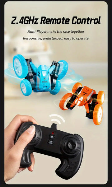 2.4G Toy Car, Remote Control Stunt Car, Responsive 360 ° Rotating Fancy Stunt Performance, Double-sided Driving, Free Rolling, Cool Lights, Suitable For Various Road Surfaces, Beautiful Music