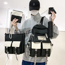 School Bag Female Primary School Students Travel Backpack Men Junior High School High School Students Korean Ins Tide Brand Large Capacity Casual Backpack Five-piece Set