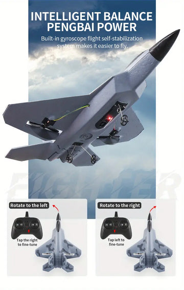 RC Plane Remote Control F-22 Fighter Raptor Airplane With Lights, 2.4Ghz 2CH Foam Glider,Easy To Fly Aircraft Toy For Kids And Beginners