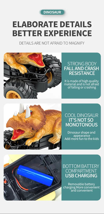 New Dinosaur Spray Off-road Vehicle Cartoon Simulation Smoke Special Effects Four-wheel Drive Power Outdoor Drift Stunt Car