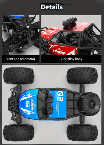 2.4G 4WD Alloy Climbing Car Big Wheel Monster Metal Car Shell Patch High Frame All Terrain Toy Car