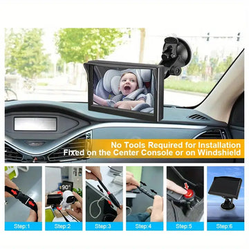 5'' HD Screen Baby Car Camera ,Rear Facing Safety Car Seat Mirror Suction Cup Mount Camera Monitor Kit Night Vision Baby Camera Watch Infant Toddler