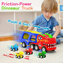 Toys For Boys Girls, 5 In 1 Toy Trucks For Boys With 4 Dinosaur Toy Cars For Toddlers Friction Powered Kids Boy Toys Dinosaur Truck Toys Gifts With Flashing Light & Sound