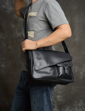 Men's Genuine Leather Crossbody Bag Top Layer Cowhide Chest Bag Large Capacity Satchel Multifunction Diagonal Shoulder Bag For Outdoor Sports Travel Work Flip Messenger Bag