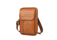 1pc Top Layer Cowhide Men's Mobile Phone Bag Wearing A Belt 5.5-6 Inch Men's Leather Pocket Multi-functional Crossbody Small Bag Mini Bag