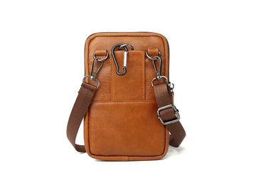 1pc Top Layer Cowhide Men's Mobile Phone Bag Wearing A Belt 5.5-6 Inch Men's Leather Pocket Multi-functional Crossbody Small Bag Mini Bag