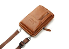 1pc Top Layer Cowhide Men's Mobile Phone Bag Wearing A Belt 5.5-6 Inch Men's Leather Pocket Multi-functional Crossbody Small Bag Mini Bag