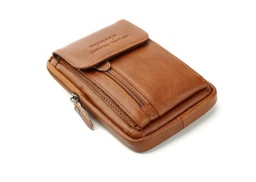 1pc Top Layer Cowhide Men's Mobile Phone Bag Wearing A Belt 5.5-6 Inch Men's Leather Pocket Multi-functional Crossbody Small Bag Mini Bag