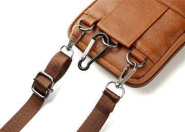 1pc Top Layer Cowhide Men's Mobile Phone Bag Wearing A Belt 5.5-6 Inch Men's Leather Pocket Multi-functional Crossbody Small Bag Mini Bag