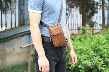 1pc Top Layer Cowhide Men's Mobile Phone Bag Wearing A Belt 5.5-6 Inch Men's Leather Pocket Multi-functional Crossbody Small Bag Mini Bag