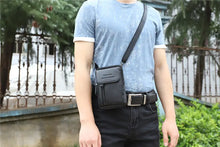 1pc Top Layer Cowhide Men's Mobile Phone Bag Wearing A Belt 5.5-6 Inch Men's Leather Pocket Multi-functional Crossbody Small Bag Mini Bag