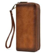 Men's Genuine Leather Double Layer Clutch Bag - Retro Crazy Horse Leather Wallet with Zipper