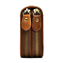 Men's Genuine Leather Double Layer Clutch Bag - Retro Crazy Horse Leather Wallet with Zipper