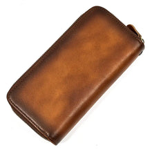 Men's Genuine Leather Double Layer Clutch Bag - Retro Crazy Horse Leather Wallet with Zipper