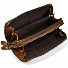 Men's Genuine Leather Double Layer Clutch Bag - Retro Crazy Horse Leather Wallet with Zipper