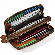 Men's Genuine Leather Double Layer Clutch Bag - Retro Crazy Horse Leather Wallet with Zipper