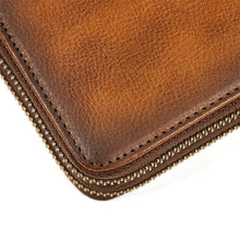 Men's Genuine Leather Double Layer Clutch Bag - Retro Crazy Horse Leather Wallet with Zipper