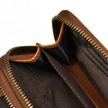 Men's Genuine Leather Double Layer Clutch Bag - Retro Crazy Horse Leather Wallet with Zipper