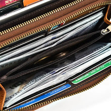 Men's Genuine Leather Double Layer Clutch Bag - Retro Crazy Horse Leather Wallet with Zipper