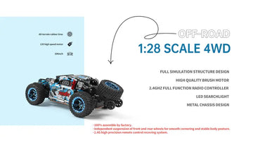 1:28 4WD RC Car With LED Lights, 2.4G Radio Remote Control Car, Off-Road Drift Monster Trucks Toys For Kids