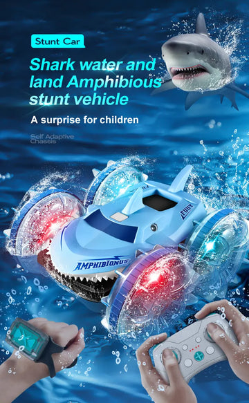 Shark Amphibious RC Car Dual Side Drive Multifunctional Stunt Car Waterproof Dual Remote Control 360° Rotating Dazzling RC Toy