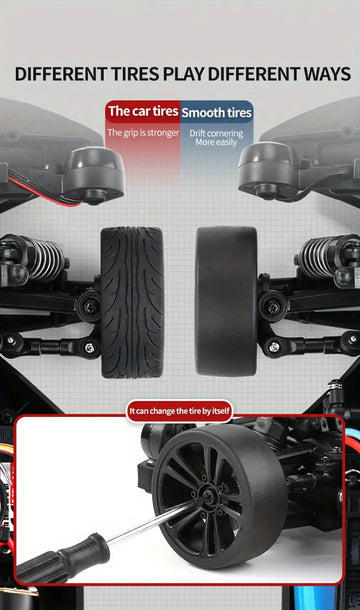 Q142 New 35km/h Retro Muscle Car High-speed Car Professional-level High-speed Carbon Brush Motor 1:16 Four-wheel Drive Alloy Drift Flat Racing Car 7.4v1300mAh Rechargeable Lithium Battery
