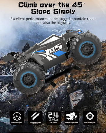 All Terrain RC Car With High Speed Electric Vehicle, 2.4 GHz Remote Control, Off-Road Truck Crawler With Two Rechargeable Batteries For Boys Kids And Adults