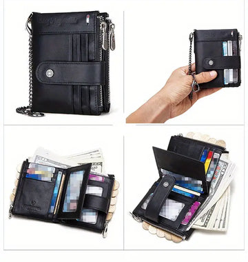RFID Men Wallets Slim Leather Bifold Hasp Vintage Short Male Purse Coin Pouch Multi-functional Cards Wallet Designer Chain Bag
