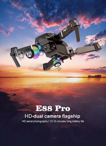 New E88PRO RC Drone 15 Minutes Battery Life 3.7V1800mAH Lithium Battery 7874.02 Inch Remote Control Distance, Dual HD Camera, Fixed Height Function, One Key Lift LED Light, Quadcopter, Children's Toys