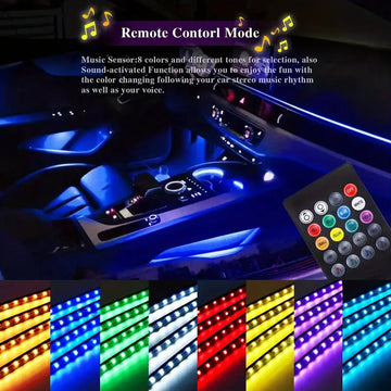 4pcs 48 LED Interior Lights DC 12V Multicolor Music Car Strip Light Under Dash Lighting Kit With Sound Active Function And Wireless Remote Control