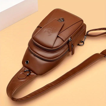 Men's Fashion Simple PU Leather Crossbody Bag, Multifunctional Travel Chest Bag