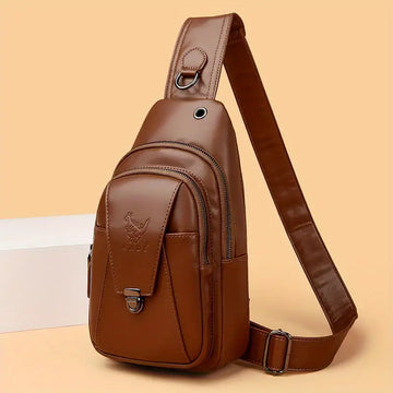 Men's Fashion Simple PU Leather Crossbody Bag, Multifunctional Travel Chest Bag