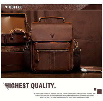 HUMERPAUL Genuine Leather Shoulder Bag, Retro Top Layer Cowhide Crossbody Bag, High Quality Crazy Horse Leather, Messenger Bag For Men