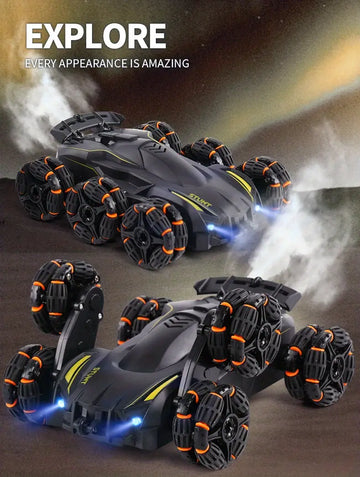 New Six-wheel Swing Arm Stunt Car 360° Rotating Arm 6-wheel Spray Deformation Remote Control Drift Climbing Car Off-road Vehicle Children