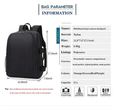 Premium Waterproof Camera Backpack with 15 Laptop Compartment & Rain Cover - Perfect for Photographers & Adventurers!