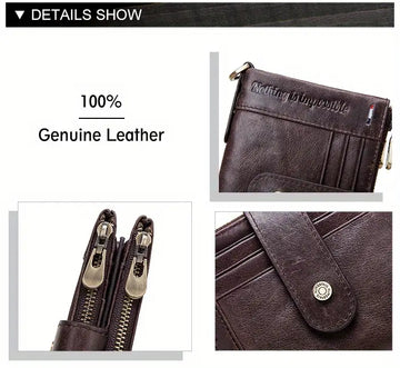 RFID Men Wallets Slim Leather Bifold Hasp Vintage Short Male Purse Coin Pouch Multi-functional Cards Wallet Designer Chain Bag