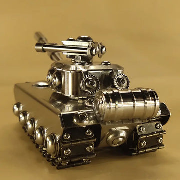 Original Handmade Tank Model Toy, Stainless Steel Military Model Craft Decoration, Creative Gift, Tower Rotating Crawler Tank Toy