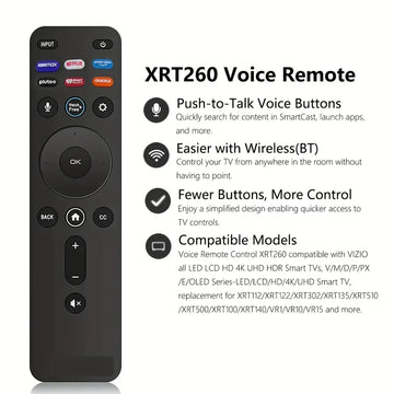 New Voice Remote XRT260 Fit For Vizio Smart TV, Replacement Remote For All Vizio LED LCD HD 4K UHD HDR Smart TVs With Shortcut Keys HBO Max, Netflix, Prime Video, Pluto, IHeart Radio, Crackle, Watchfree