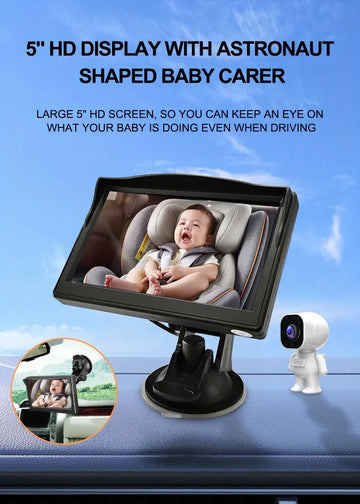 5'' HD Screen Baby Car Camera ,Rear Facing Safety Car Seat Mirror Suction Cup Mount Camera Monitor Kit Night Vision Baby Camera Watch Infant Toddler