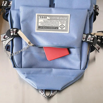 School Bag Female Primary School Students Travel Backpack Men Junior High School High School Students Korean Ins Tide Brand Large Capacity Casual Backpack Five-piece Set