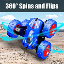 STEMTRON Stunt RC Car 2.4GHz Remote Control Car Double Sided Running Fast RC Car 360°Rotating Vehicles 180°Flips RC Crawler With Bright Headlights Toy Gift For Boys And Girls (Blue)