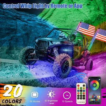 2pcs 1FT Spiral RGB Led Whip Light Chasing Light RF Remote Control Lighted Antenna Whips For Can-Am ATV UTV RZR Polaris Dune Buggy Offroad Truck